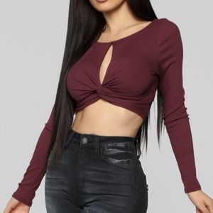 Long sleeve Key Hole Ribbed Crop Top